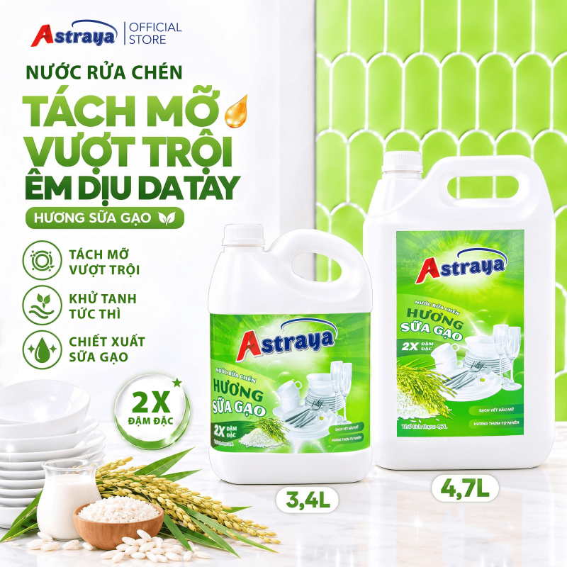 Nước rửa chén Astraya Hương Sữa Gạo